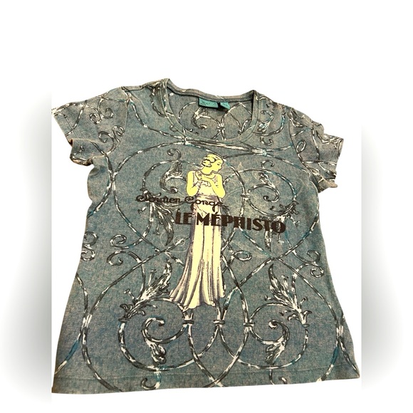 Mephisto Tops - Le Mephisto Short-Sleeve Graphic Tee in Blue-Green with Yellow Accent
